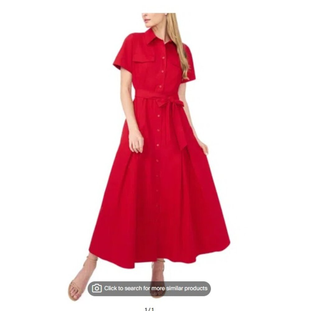 New Ted Baker Box Pleat Tie Belt Cotton Maxi Shirtdress In Red XL